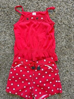 Gymboree Red Crochet-Trim Girls Tank Top and star shorts